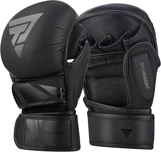 MMA Gloves for Sparring Grappling, Hybrid Open Palm Martial Arts Mitts, Maya Hide Leather Wrist Support, Fighting Combat Sports MMA Boxing Glove for Men Women Punching Bag Muay Thai Training