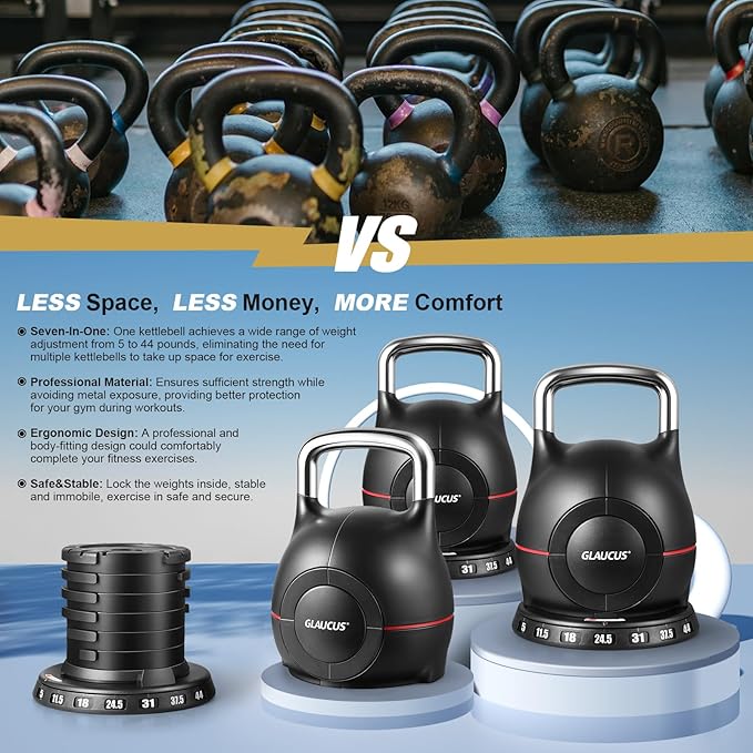 Adjustable Weights Kettlebell - Quickly Easy Adjusts 7 Weights(5lb-44lb)
