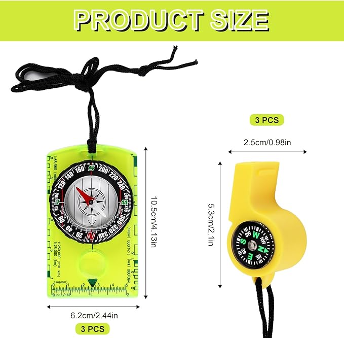 3pcs Compass Hiking Survival with 3pcs 2-in-1 Camping