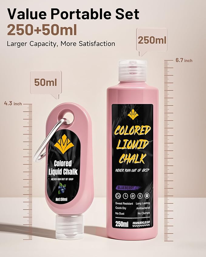 MANUEKLEAR 50/250ml Scented Gym Chalk Easy to Carry, Liquid Chalk Gym for Dry Hands and Enhance Grip, Lifting Chalk for Weightlifting, Gymnastics, Rock Climbing