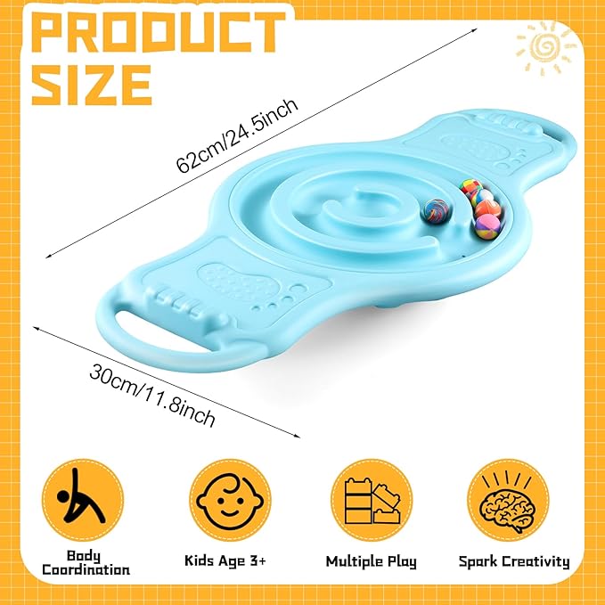 Maze Balance Board for Kids Plastic Wobble Rocker Balance Board with Mini Balls Load 220lb Balance Game with Handles for Toddler Balancing Exercise Equipment Game, 24.5 x 11.8 Inch