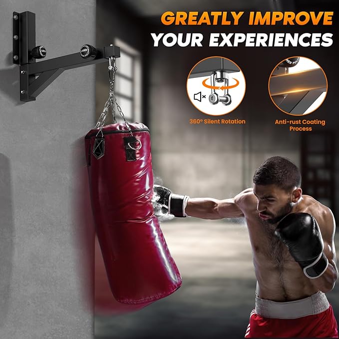 Heavy Duty Adjustable Punching Bag Hanger Wall Mount - Quick-Release Length & Height Heavy Bag Hanger, 800lb Capacity Punching Bag Stand for Home Gym, Boxing, MMA Training