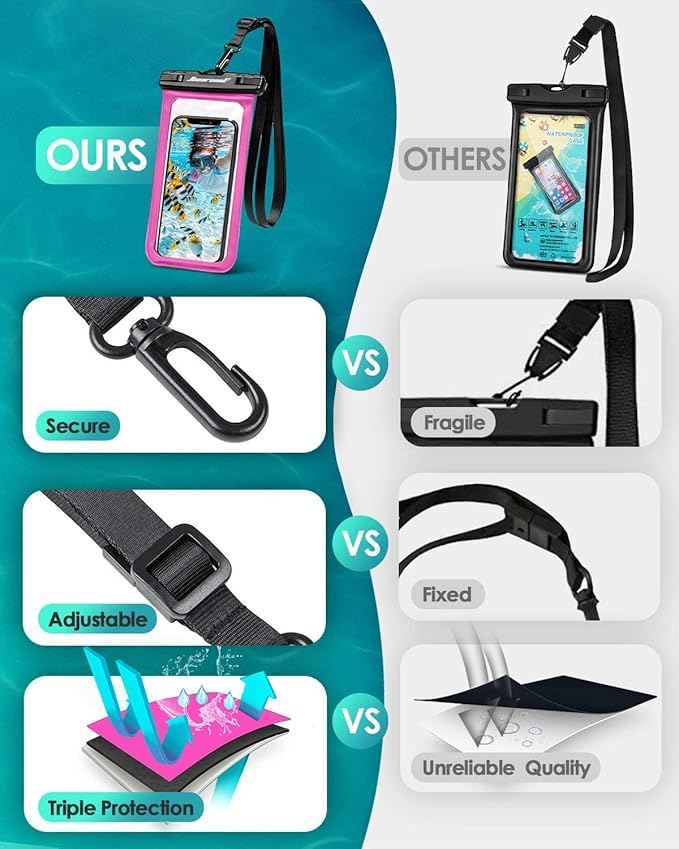 Hiearcool Waterproof Phone Pouch,Waterproof Phone Case for iPhone 17 16 15 14 13 Pro Max Plus up to 8.3",IPX8 Cellphone Dry Bag for Beach Cruise Travel-Bright Red-2Pack