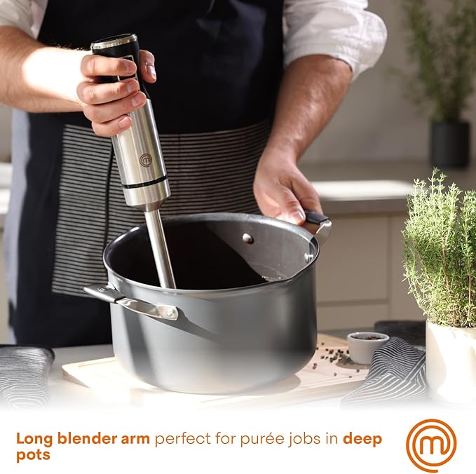 MasterChef Immersion Blender Handheld, Stainless Steel Hand Held Blending Stick Emulsifier, Puree Blender for Making Baby Food, Soup, Sauces etc, Powerful 400W Motor with Variable Speed Control