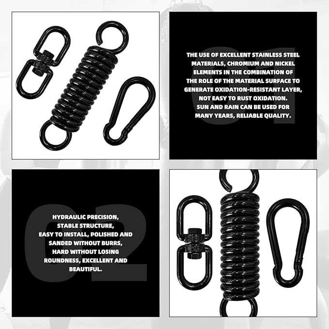 Heavy Bag Spring Punching Bag Hanging Kit with Swivel & 2 Carabiners, 360° Rotational Heavy Duty Punching Bag Hanger Mount Accessory for Boxing Bag, Heavy Bag, Gym Swing, Trapeze
