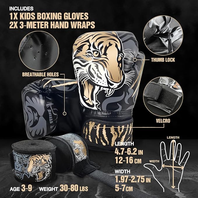 Kids Boxing Gloves with Handwraps, 3-8 Years Girls & Boys, Training Boxing Set, Punching Gloves
