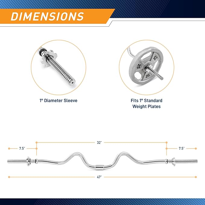 Marcy 1 inch Standard Curl Bar with Spin-Lock