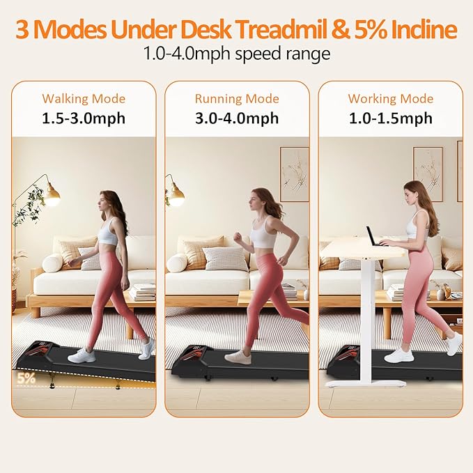 2.5HP Walking Treadmill Pad Incline, Under Desk Treadmill with Remote, 3 in 1 Low Noise Small Walking Mini Pad with Led Screen, Compact Treadmills for Home, 265lbs Capacity