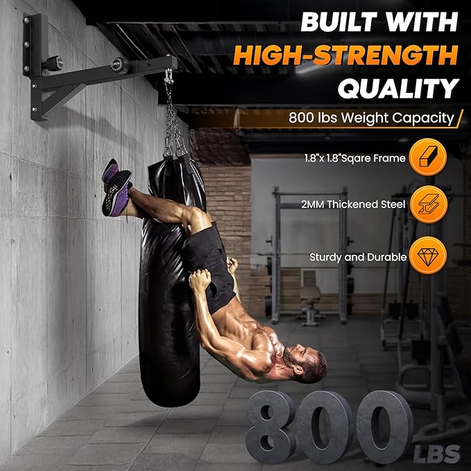 Heavy Duty Adjustable Punching Bag Hanger Wall Mount - Quick-Release Length & Height Heavy Bag Hanger, 800lb Capacity Punching Bag Stand for Home Gym, Boxing, MMA Training