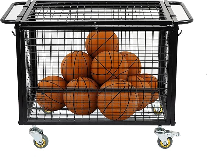 Metal Basketball Rolling Cart Sports Equipment Storage Wheel