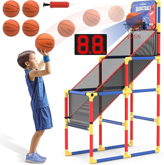 Kids Arcade Basketball Game With Electronic Scoreboard and 4 Balls, 3-12 Boys