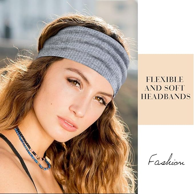 Headbands for Women Wide Non Slip Hairbands for Women's hair Soft Elastic Thick Head Bands Fashion Workout Yoga Hair Accessories, 6 Pack