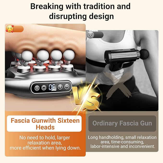 16-Head Massage Gun Set, Massage Gun Deep Tissue Neck Massager with 16 Heads, for Deep Tissue, Back, Shoulders, Legs, Pain Relief (Gray 16 Heads)