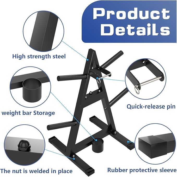 A-Frame Weight Plate Tree for 1" Olympic Plates - Holds 300 lbs, Dumbbell Rack and Home Gym Storage Stand - Organize Your Workout Area