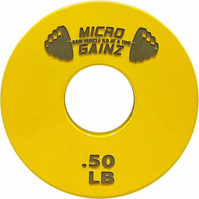 Micro Gainz Standard 1-Inch Center Hole Yellow .50LB Fractional Weight Plates 8 Piece Set- Designed for Standard 1-Inch Barbells and Dumbbells, Made in USA