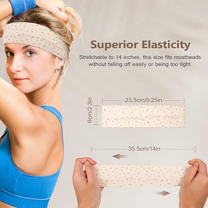 Headbands for Women Non Slip - 7PCS Fashion Sports Hair Bands for Women's Hair, Soft Cotton Cloth Stretchy Headbands for Women for Workout Yoga Running
