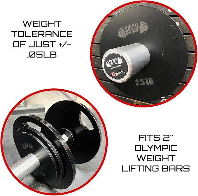 Micro Gainz Steel Olympic Barbell Weight Set of 2 Plates, 2.5lb, 5lb or 10lb, Plate Set Designed for Strength Training & Loading Bar Weights, Made in USA