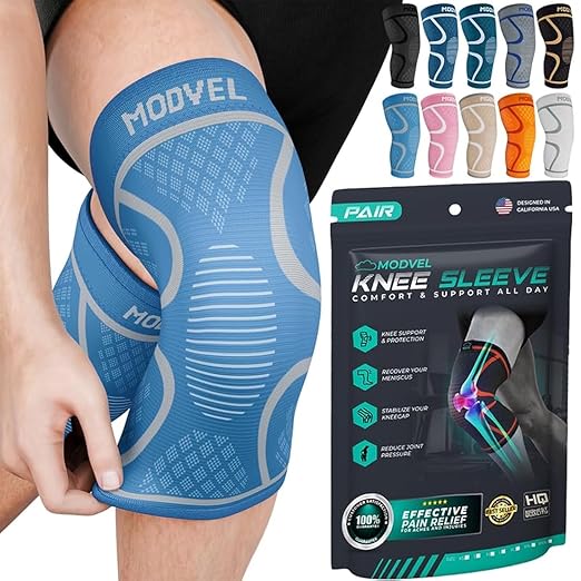 Modvel 2 Pack Knee Brace for Women & Men - Workout Knees Compression Sleeve for Knee Pain Relief Joint Support for ACL, Arthritis, Meniscus Tear Knees Brace for Sports, Rodilleras para Gym Fitness