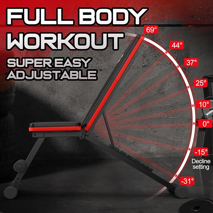 Adjustable Weight Bench for Full Body Workout 3-Sec Folding&