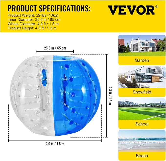 Happybuy Bumper Bubble Soccer Ball 5 FT (1.5 m) 5 Min,