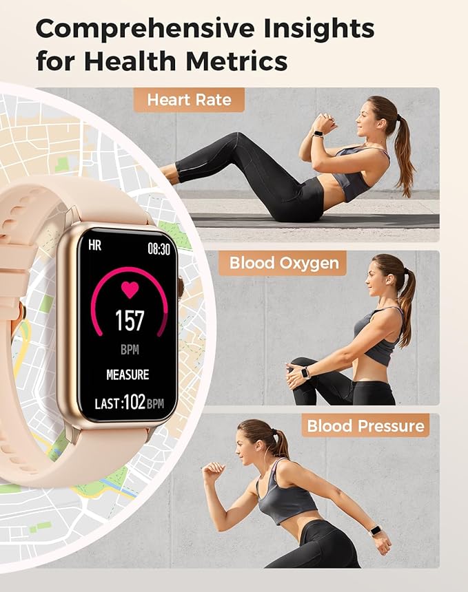 Health Fitness Tracker Smart Watch with 24/7 Heart Rate Blood Oxygen Blood Pressure Monitor Sleep Tracker 128 Exercise Modes Step Calorie Counter Pedometer IP68 Waterproof for Women Men Android iOS