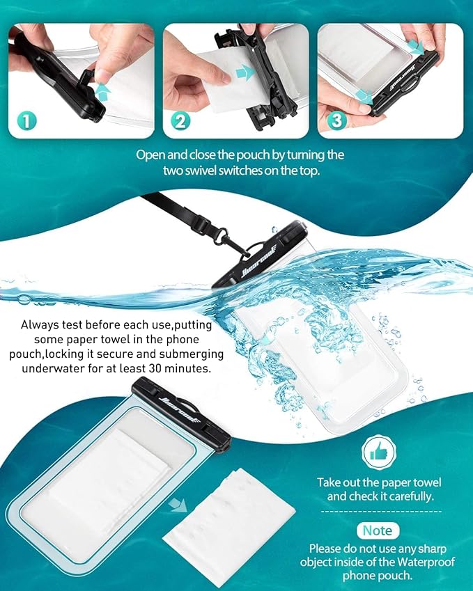 Hiearcool Universal Waterproof Phone Pouch,IPX8 Cell Phone Waterproof Case Up to 8.3" for iPhone 17 16 15 14 13 Pro Max,Beach Essentials Vacation Must Haves-Clear&Bright Red-2Pack