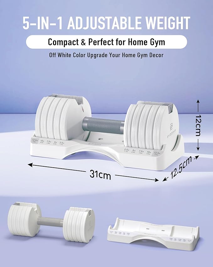 Adjustable Dumbbell 12.5/25lb Set of 2 or Single Unit Piece Weight Training Fitness Exercise Body Workout 5 in 1 for Home Gym Beginners Woman