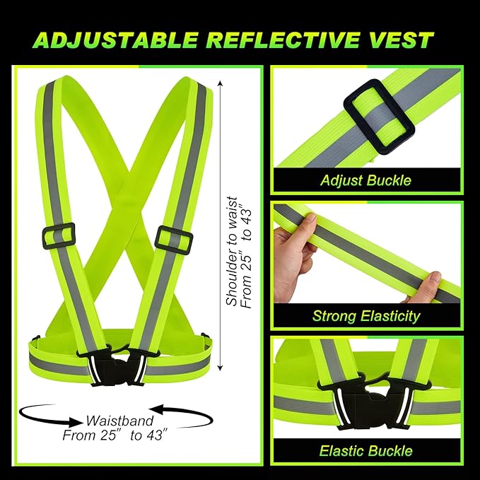 Hercicy 20 Pcs Reflective Vest High Visibility Safety Vests, Adjustable Bright Neon Lightweight Strap Gear (Yellow)