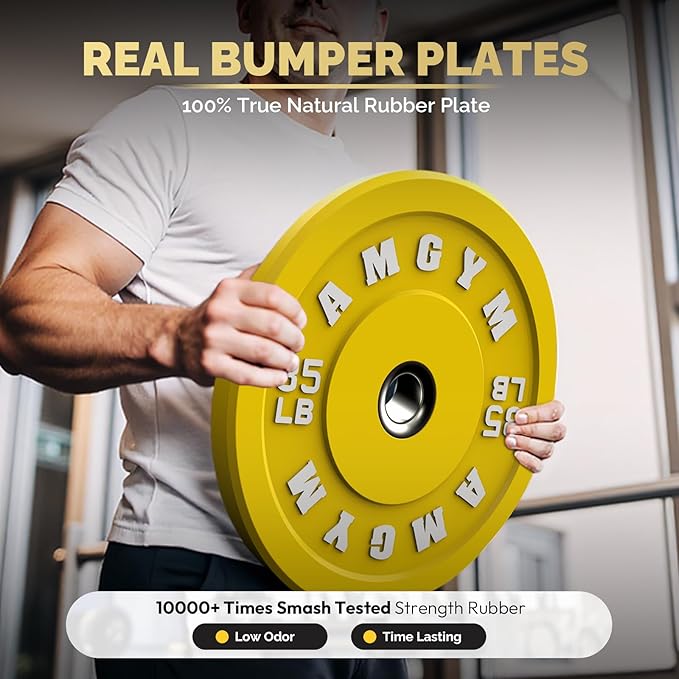 2 Inch Bumper Plates，10-500lbs，Barbell Rubber Olympic Weight Plates Set for Home Gym, Strength Training & Weight Lifting, Multiple Options Colors