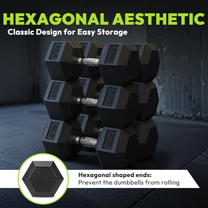 Hex Dumbbell Set, 30-480 lb Set Rubber Encased Exercise & Fitness Dumbbells, Weights Dumbbells Set, Hand Weight for Strength Training