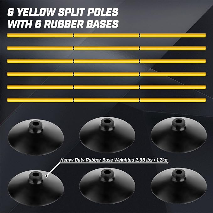 Agility Training Poles Set (Rubber Base with 3.3ft/1m 4.9ft/1.5m Poles)
