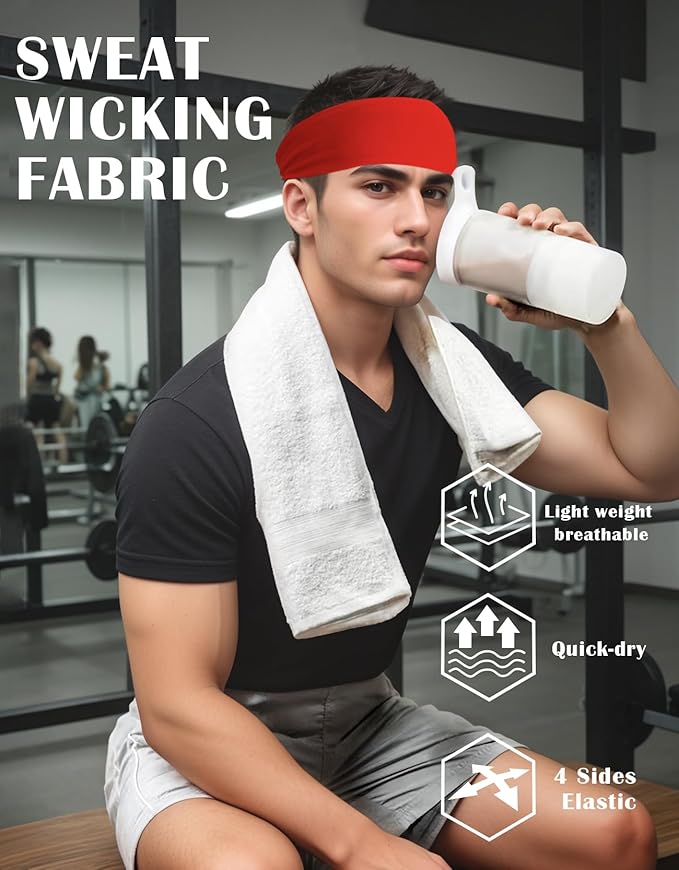 Headbands for Men & Women, Sweat Headband Non-Slip Sweatband Sports Running Cycling Yoga Basketball Workout Football Training