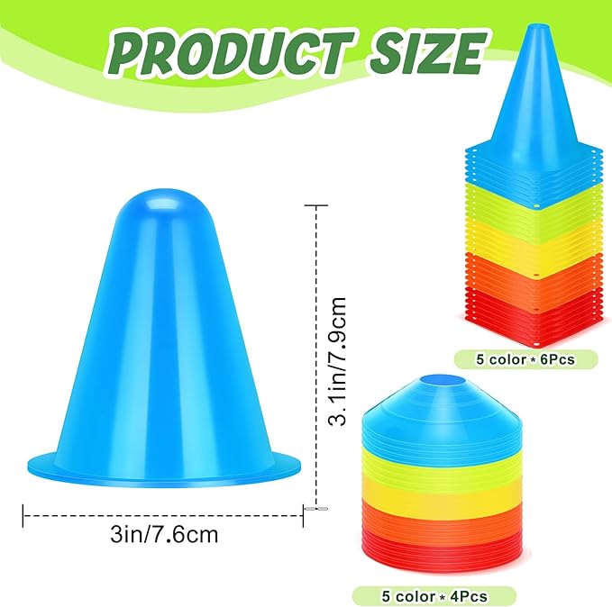 Hiboom 50 Pack Cones Sports Training Set 30 Pcs 7 Inch 20 Pcs