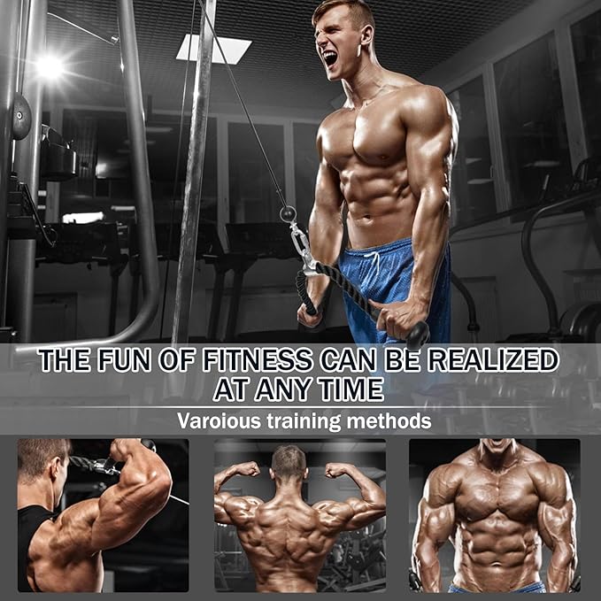 Hikeen Ergonomic Tricep Rope Cable Attachment with Anti-Slippery Rubber Grip,Tricep Pull Down Attachment -Reduces Wrist Pressure and Skin Rubs,Tricep Pull Down Rope for Gym & Home Gym with Carabiner