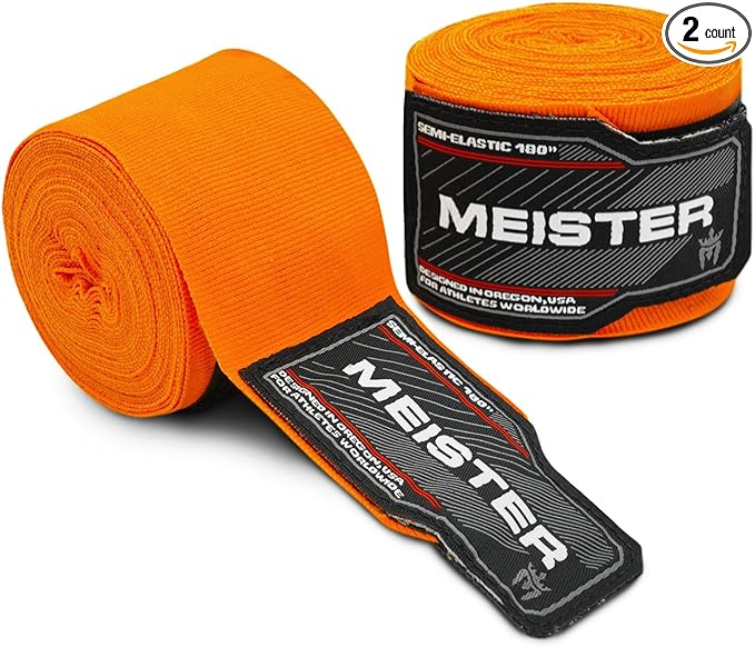Meister Adult 180" Semi-Elastic Hand Wraps for MMA & Boxing (Pair)