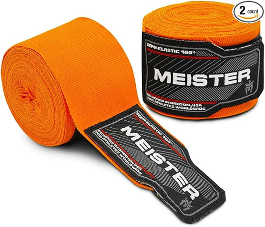 Meister Adult 180" Semi-Elastic Hand Wraps for MMA & Boxing (Pair)