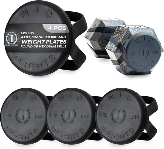 Mid Weights Silicone Microweights For Round or Hex Dumbbells, 1.25 lb. Add On Weight For Dumbbells, Fractional Weights To Add 1.25 or 2.5 lbs, 4 pcs.