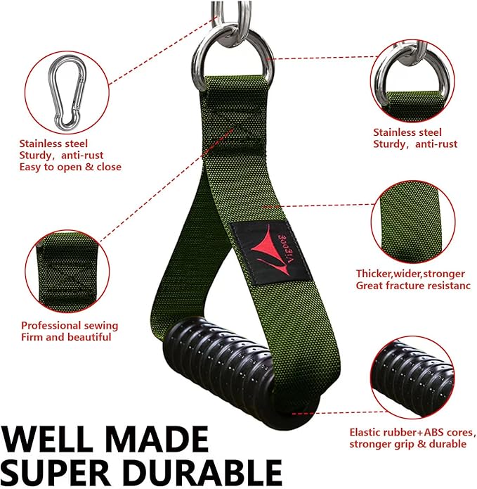 Heavy Duty Gym Exercise Handles Attachment for Cable Machine,Resistance Band,Pulley System Home Fitness Workout Equipment, with Elastic Rubber Grip and 2 Large Carabiners