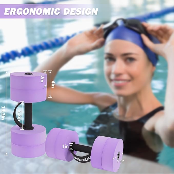 Hikeen Aquatic Exercise Dumbbells Water Dumbbell Pool Resistance Aquatic Fitness Barbells with 4 High-Density EVA Foam Pool Weights Dumbbells, for Water Aerobics Weight Loss