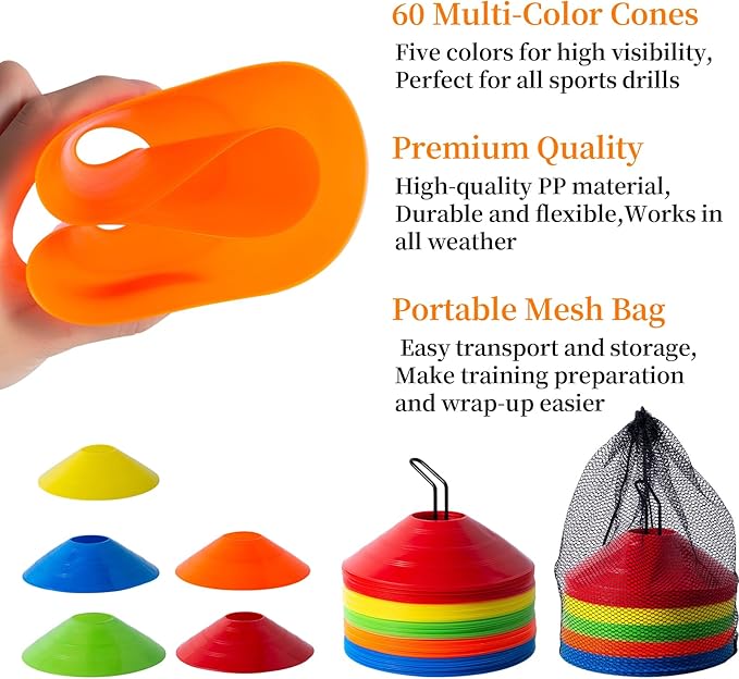 60 Pcs Agility Soccer Cones Set - Sports
