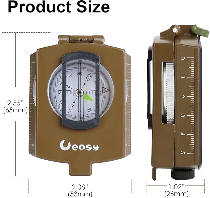 Military Lensatic Compass with Pouch & Lanyard Waterproof