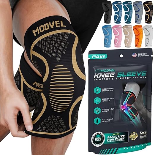 Modvel 2 Pack Knee Brace for Women & Men - Workout Knees Compression Sleeve for Knee Pain Relief Joint Support for ACL, Arthritis, Meniscus Tear Knees Brace for Sports, Rodilleras para Gym Fitness