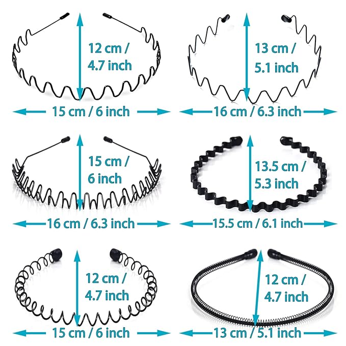 Metal Hair Band, Metal Fashion Hair Bands, Unisex Black Headbands, Wavy Headband Perfect for Outdoor Sports and Daily Use (10pcs)
