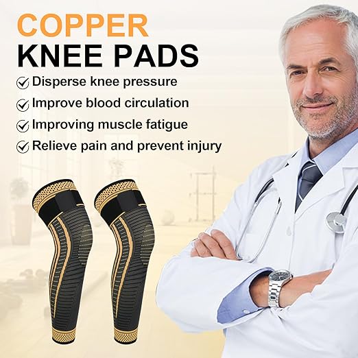 Long Copper Knee Braces for Women and Men Full Leg Compression Sleeves Anti Sliping Ventilation Long Knee Support with Wraps for ACJ, PCL, Meniscus Tear, Arthritis 2 Pack (Copper, Large)
