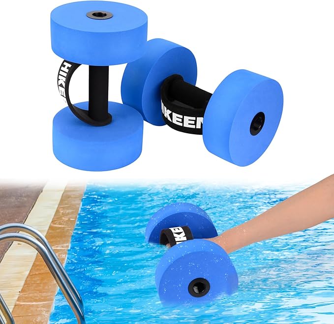 Hikeen Aquatic Exercise Dumbbells Water Dumbbell Pool Resistance Aquatic Fitness Barbells with 4 High-Density EVA Foam Pool Weights Dumbbells, for Water Aerobics Weight Loss