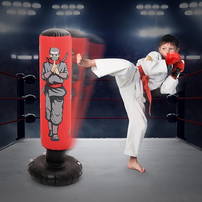 47" Kids Punching Bag with Boxing Gloves, Inflatable Boxing Bag for Boys and Girls
