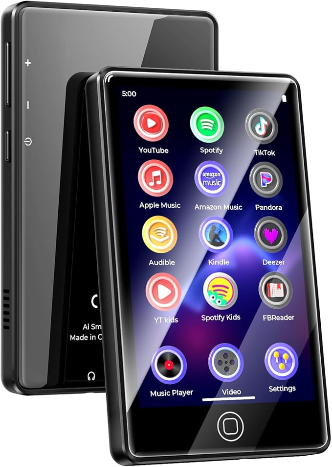 128GB MP3 Player with Bluetooth and WiFi, Android 14, 4GB RAM Portable HiFi Lossless, MP3 & MP4 Player for Kids with 4" Touchscreen, Music Player with Spotify, Amazon Music, Pandora, Play Store, Black