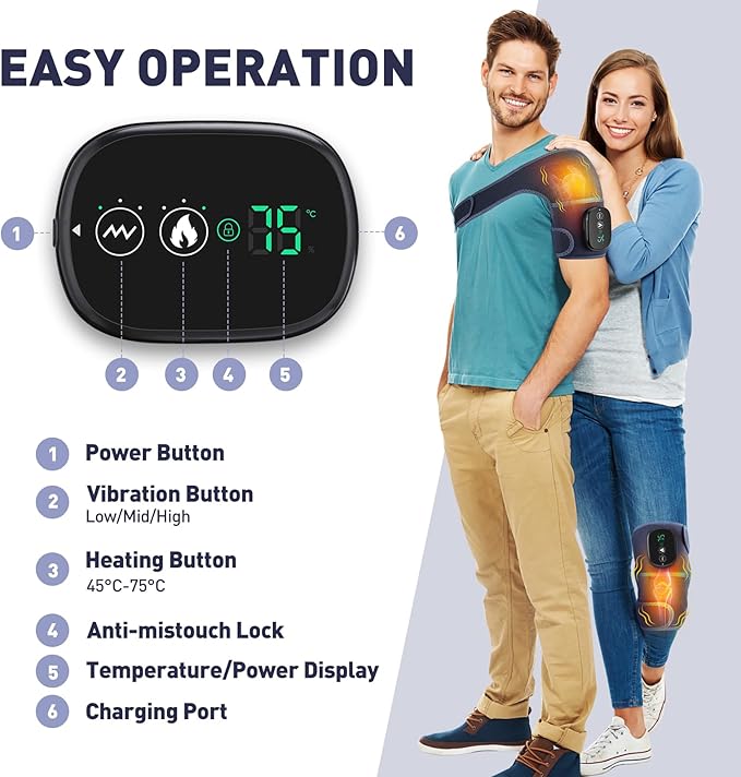 MOAJAZA Cordless Knee Massager Heated Shoulder Brace, Knee Heating Pad for Arthritis with Vibration (Pack of 2 Blue)