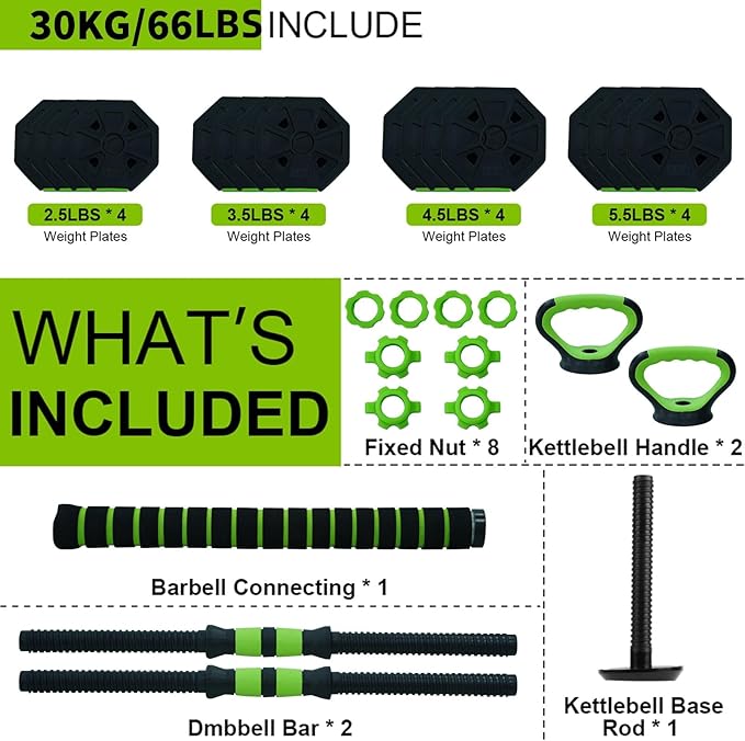 4-In-1 Adjustable Dumbbell Set - Dumbbell/Barbell/Kettlebell/Push Up Stand for Home Gym