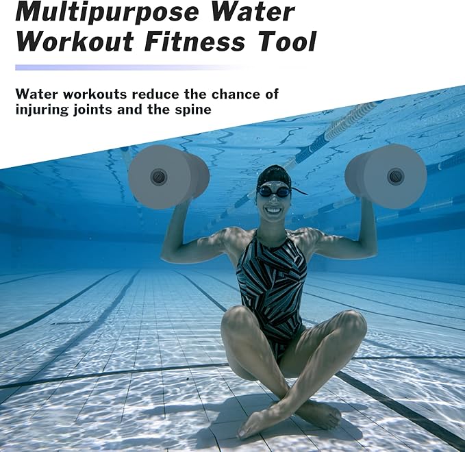 Hikeen Aquatic Exercise Dumbbells Water Dumbbell Pool Resistance Aquatic Fitness Barbells with 4 High-Density EVA Foam Pool Weights Dumbbells, for Water Aerobics Weight Loss